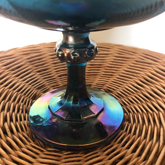 Carnival glass pedestal fruit bowl circa 1950 EUC - Picture 6 of 15